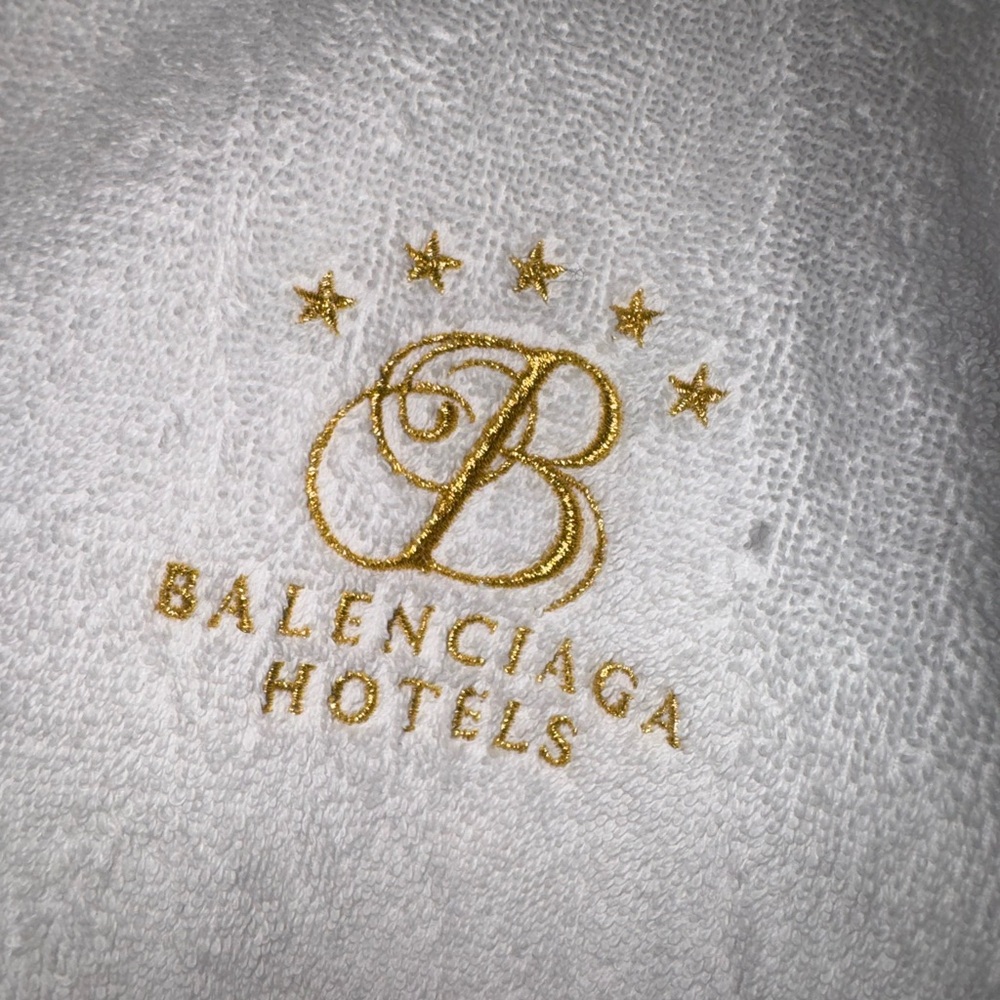 Balenciaga White and Gold Bath Towel Hotel Maxi Bathrobe